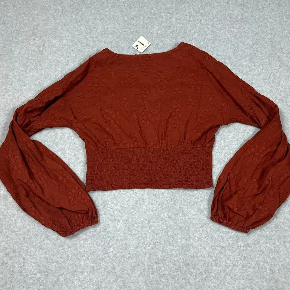 Free People V-Neck Long Sleeve Blouse Womens Size M